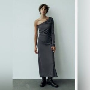 ZARA NWT DRAPED ASYMMETRICAL DRESS SIZE XS | ANTHRACITE GRAY